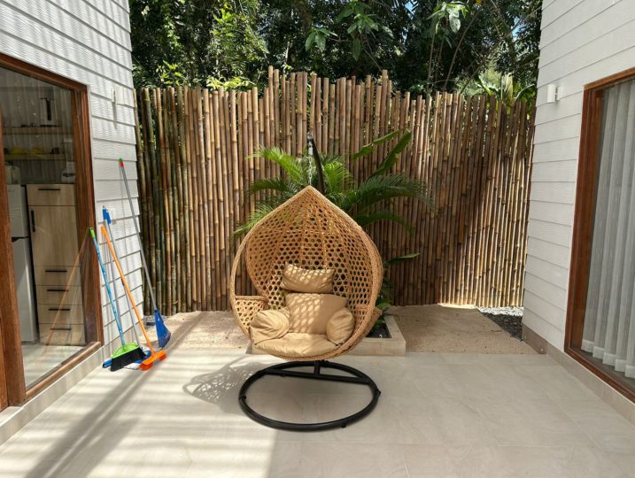 Very comfortable hanging chair on the patio of Villa Kuta Beach Lombok