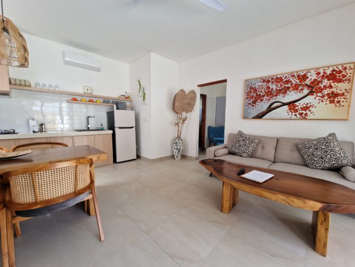 living room, kitchen and dining area