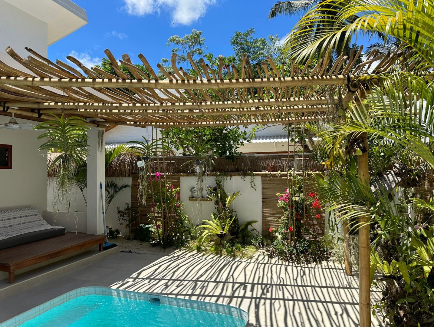 garden with orchids and tropical flowers