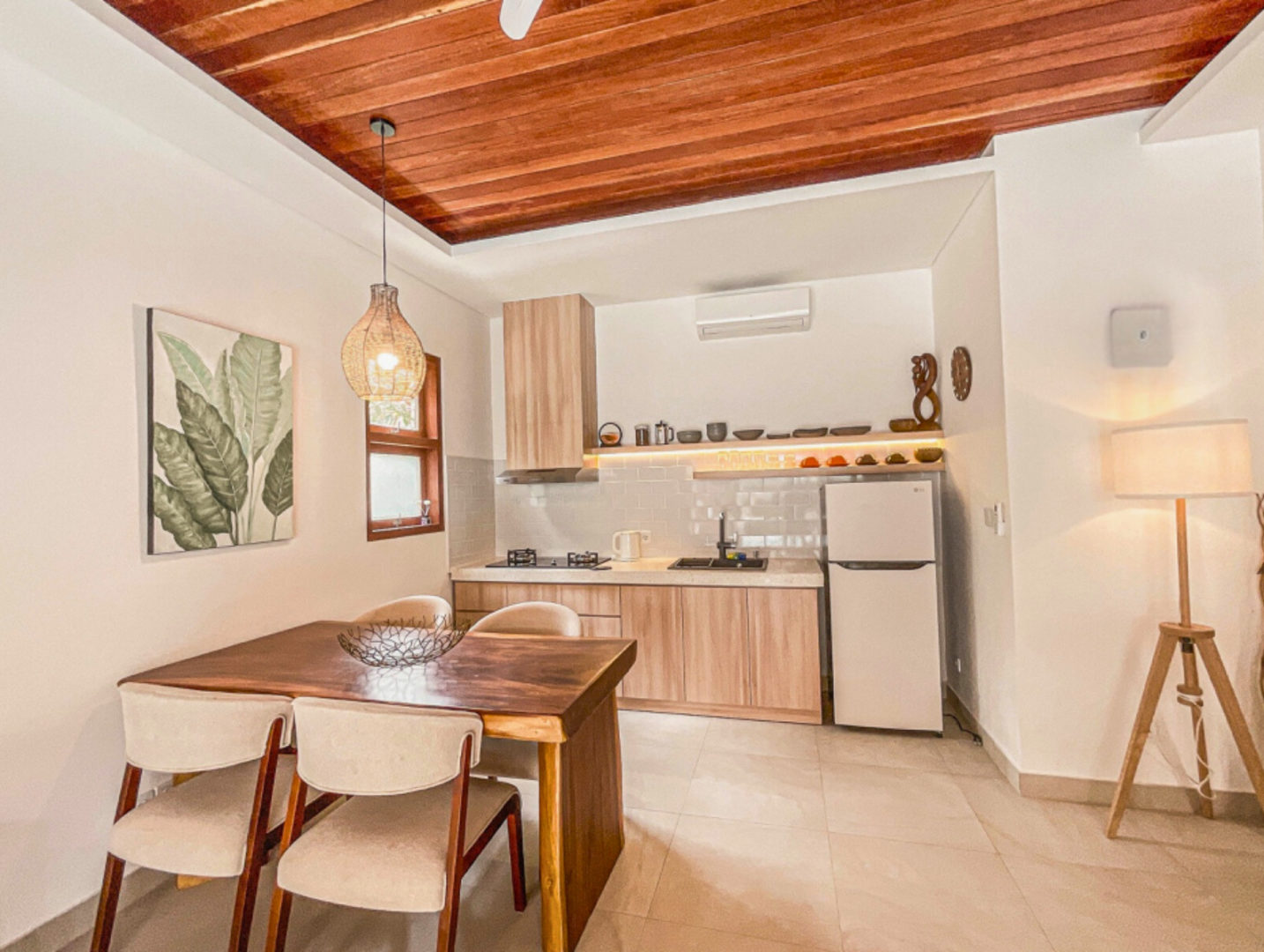 kitchen with fridge and AC